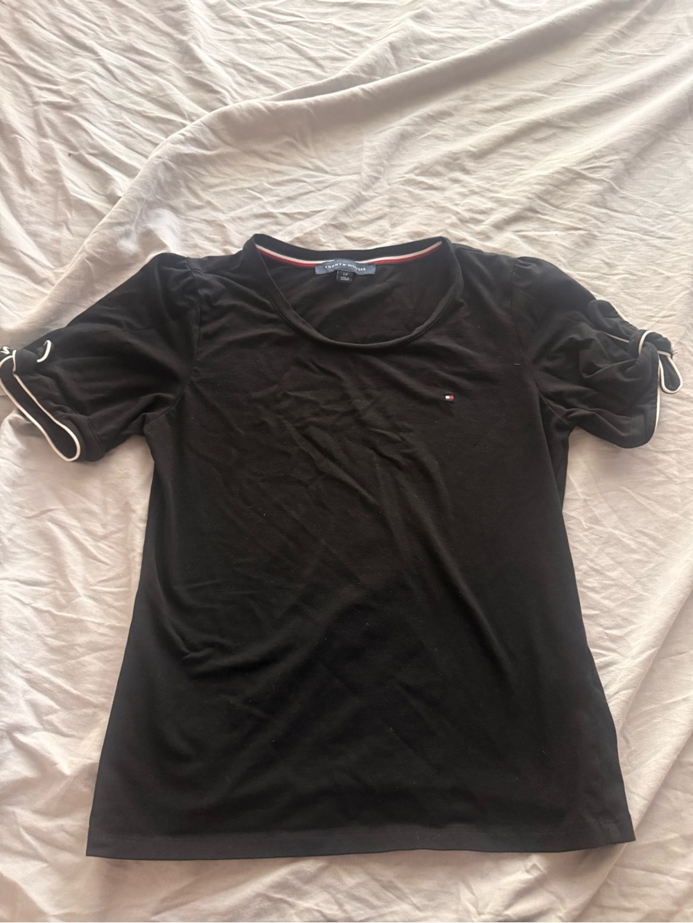 Tommy Hilfiger Black Short-Sleeve Tee with Tie-Cuff Detail